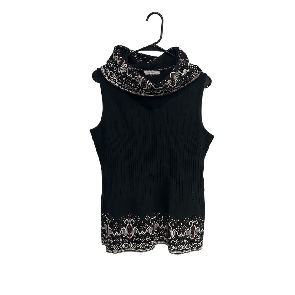 Sleeveless Black Embroidered Collar Top